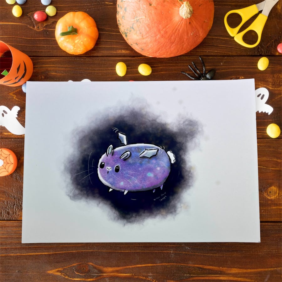 Little round bat bunny A5 print