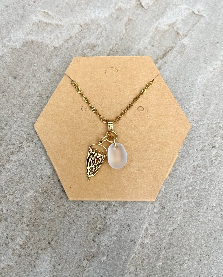 Swimming with Golden Jellyfish Sea Glass Necklace 