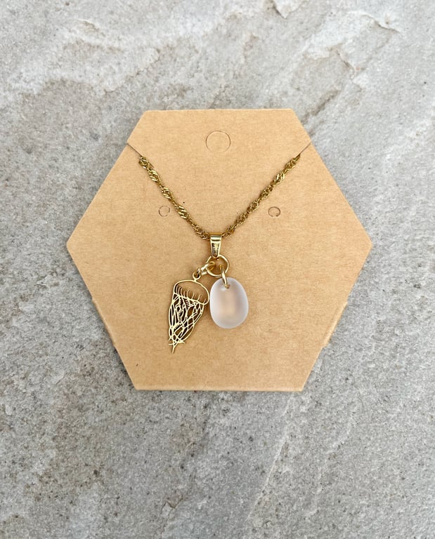 Swimming with Golden Jellyfish Sea Glass Necklace 