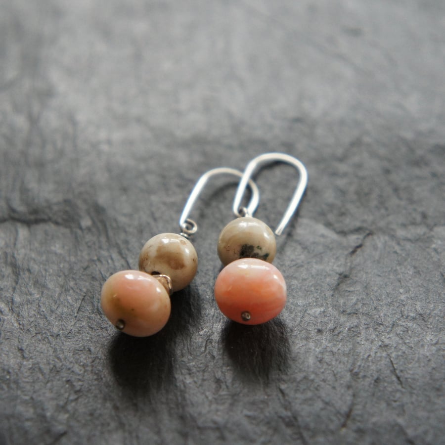 Pink Opal, Agate and Sterling Silver Dangle Earrings