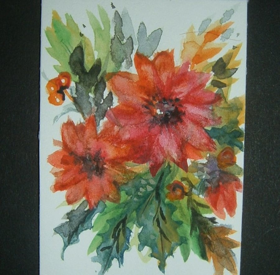 Christmas floral art painting aceo ref 328