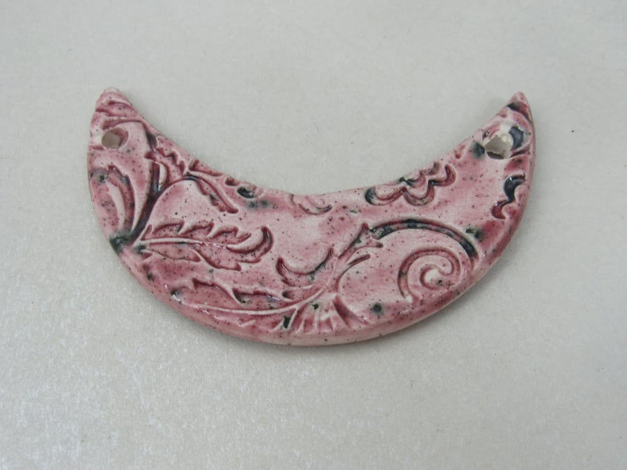 Speckled Rose Brocade Ceramic Crescent Bib Pendant