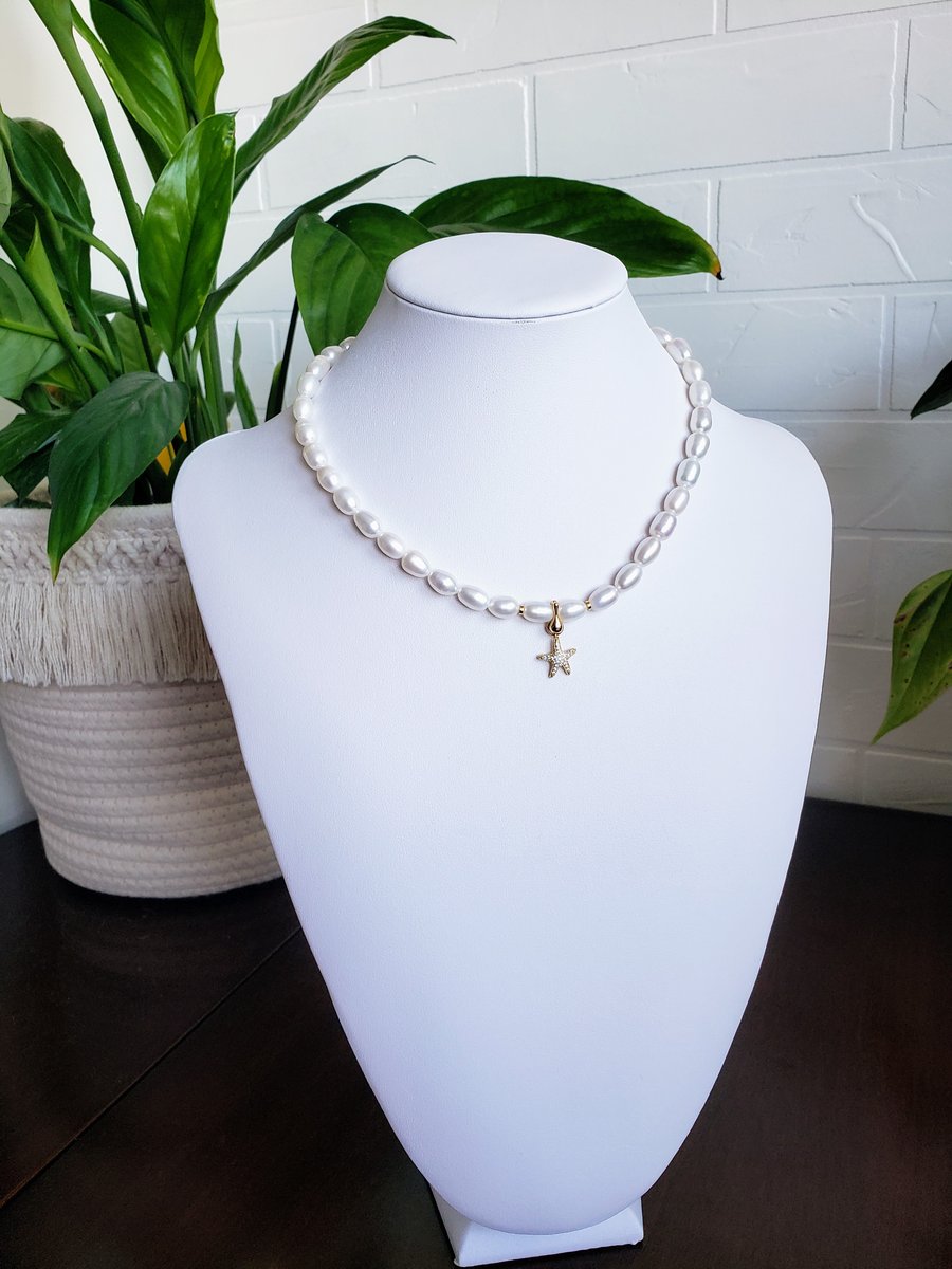 Freshwater Pearl Necklace Star 18K Gold Plated Pendant Gift For Her