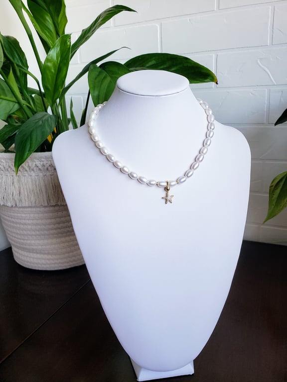 Freshwater Pearl Necklace Star 18K Gold Plated Pendant Gift For Her