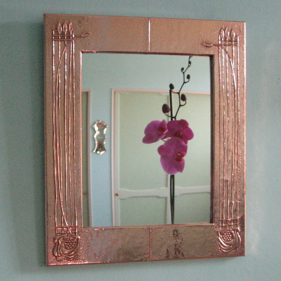 Handmade Copper Mirror, Mackintosh Style