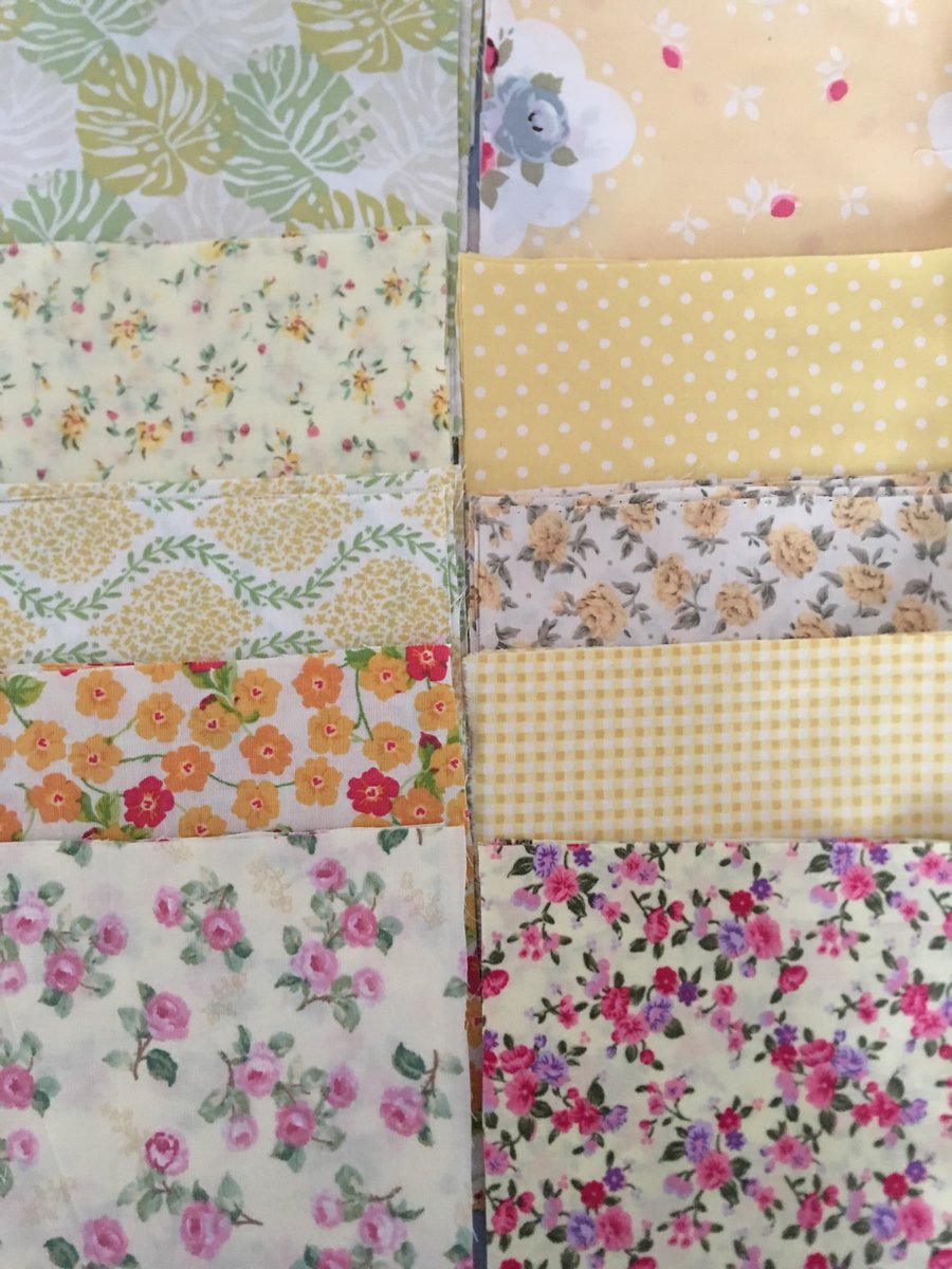 5” charm packs shabby chic yellow coloured cotton fabric patchwork squares