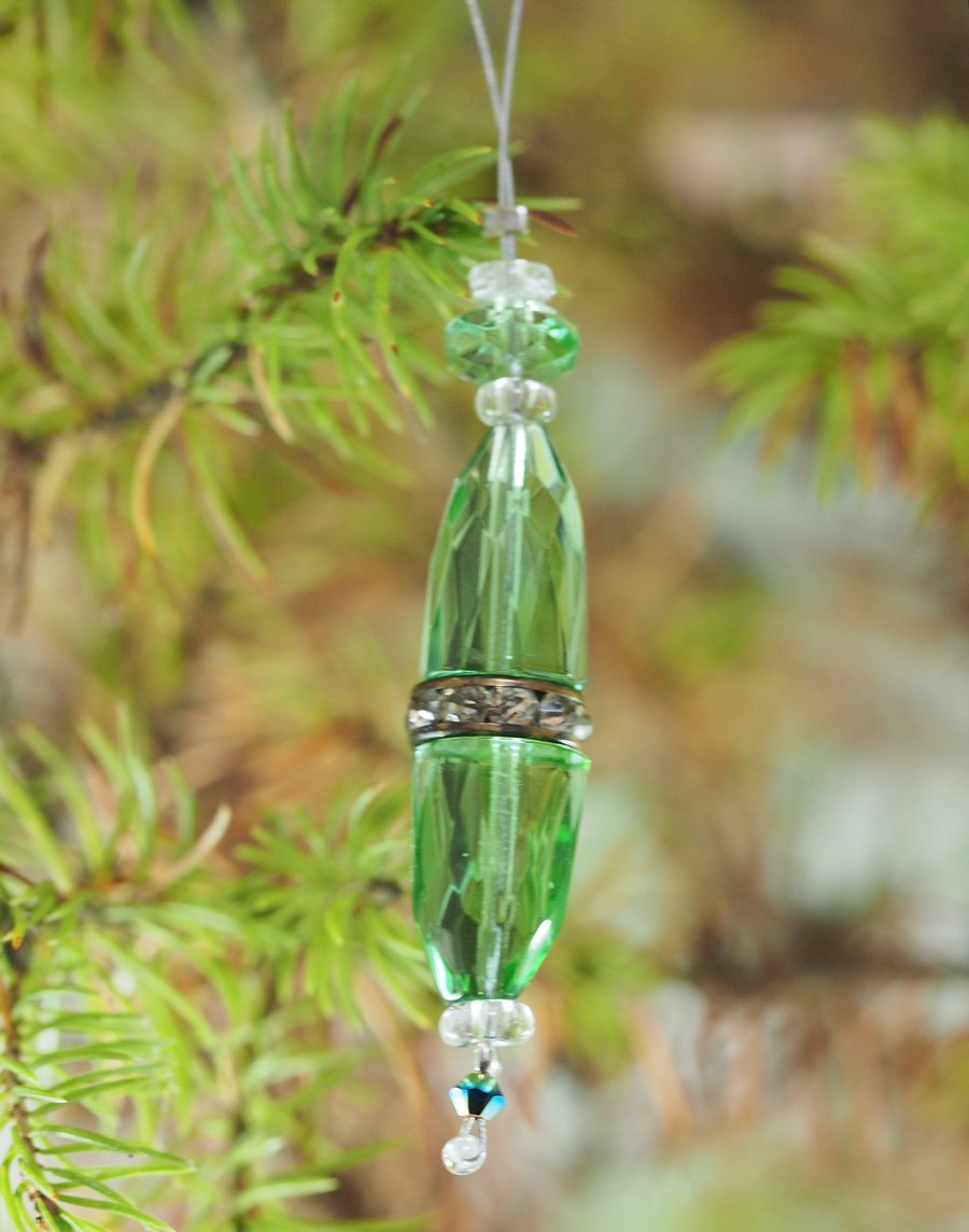 Upcycled Green Crystal Lozenge Ornament