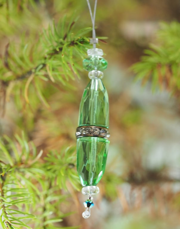 Upcycled Green Crystal Lozenge Ornament