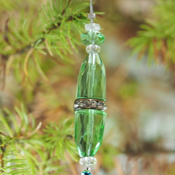 Upcycled Green Crystal Lozenge Ornament