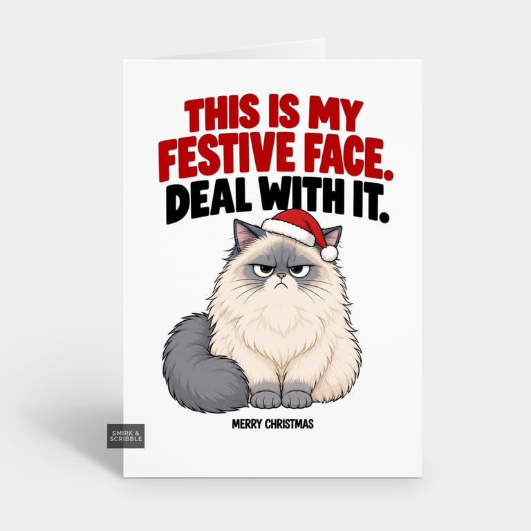 Funny Christmas Card For Him Or Her - Grumpy Angry Cat 