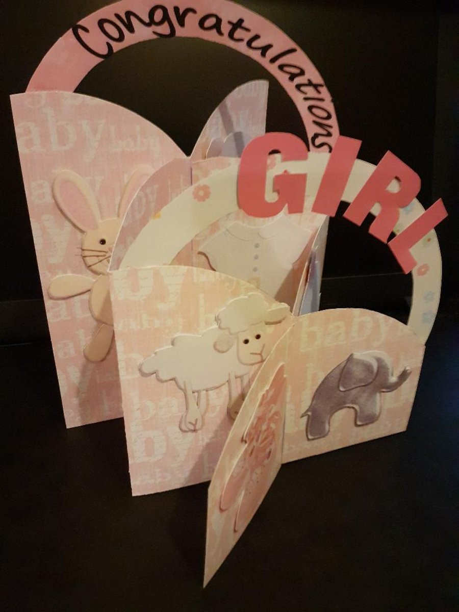 3D New Baby Girl Concertina Card