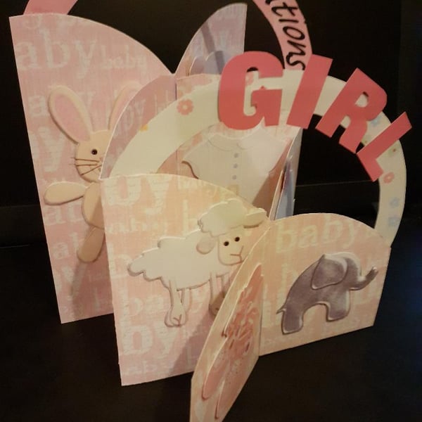 3D New Baby Girl Concertina Card