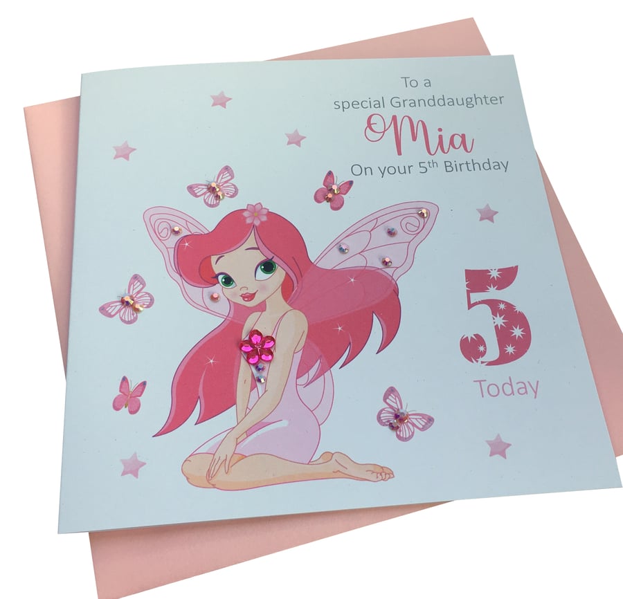 Handmade Personalised Pink Fairy Birthday Card