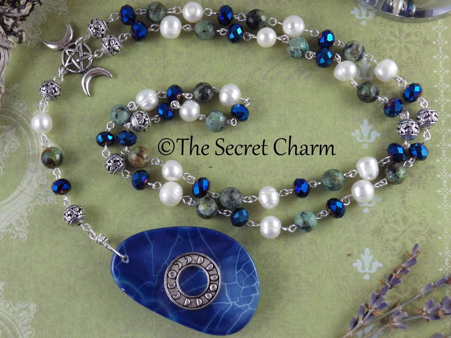 Moon Phase Beaded Necklace, Gemstone & Crystal