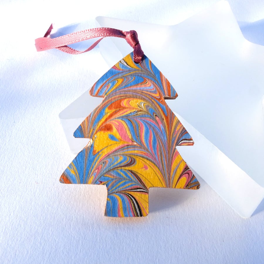 Marbled paper Christmas tree hanging decoration ornament