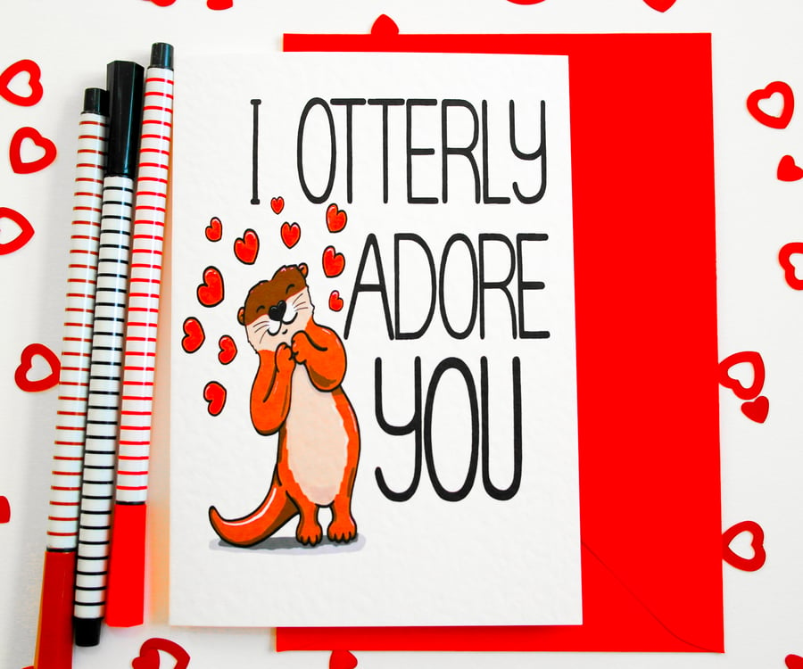 Otter Love You Anniversary Card, Other Half Card, Valentines Card, Birthday Card
