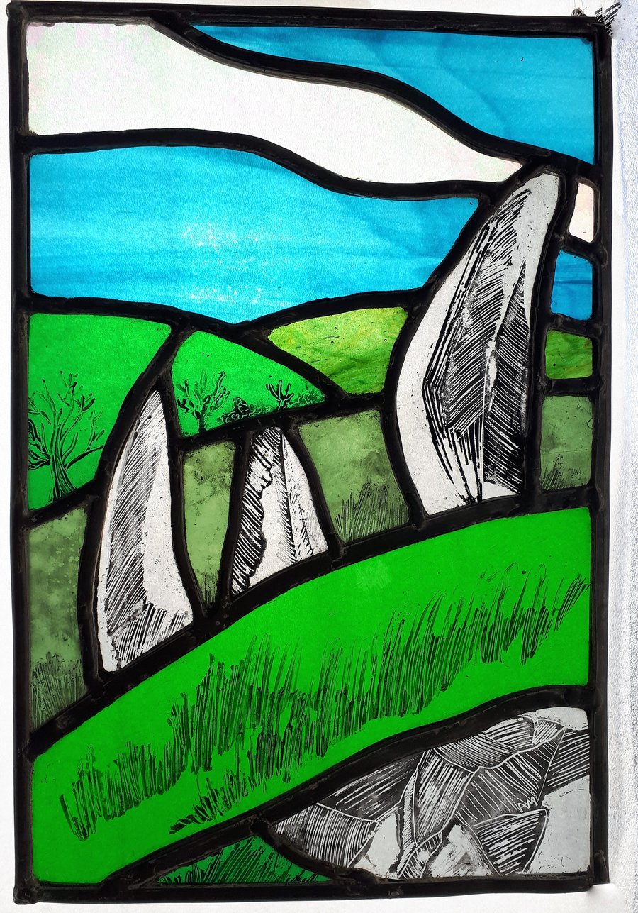 Dartmoor Standing Stones, Contemporary Stained Glass Panel 