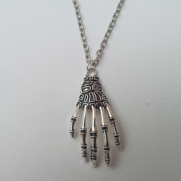 Large Gothic Skeleton Hand Long Necklace