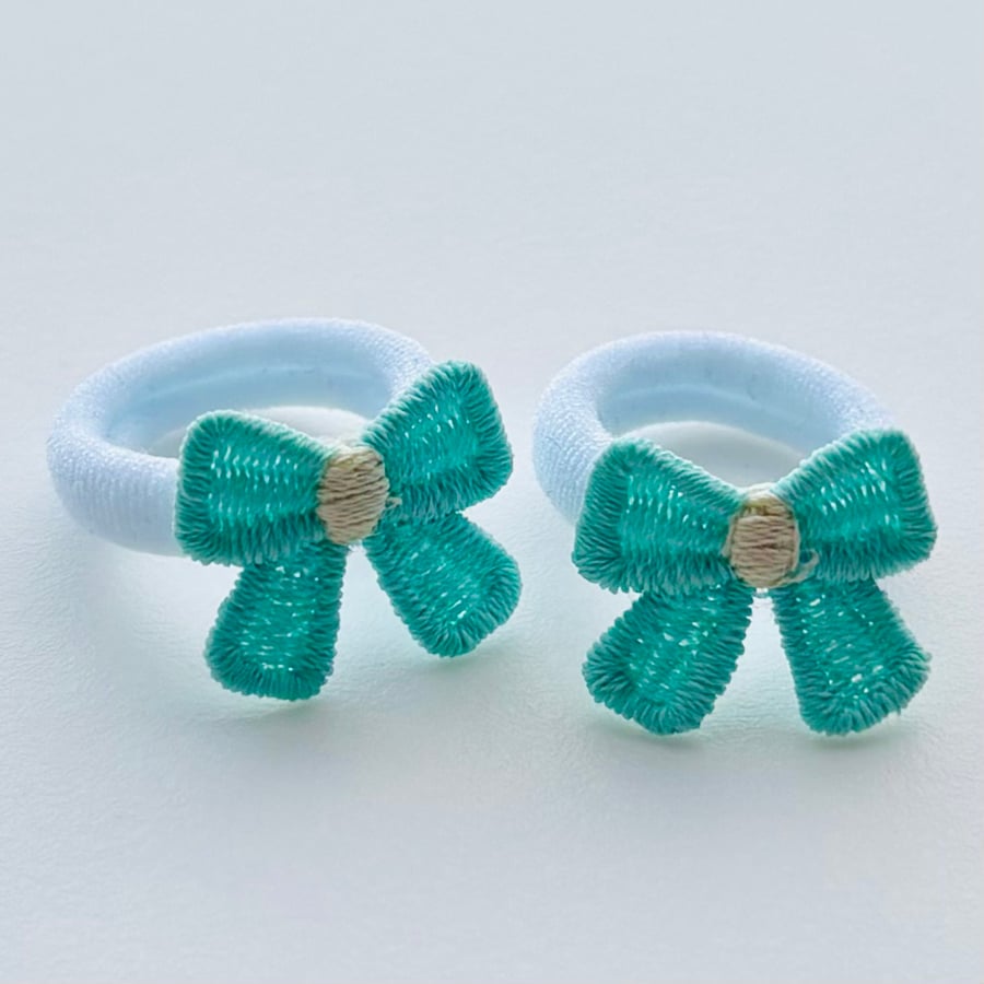Mini Turquoise Blue Bow Hair bobbles 