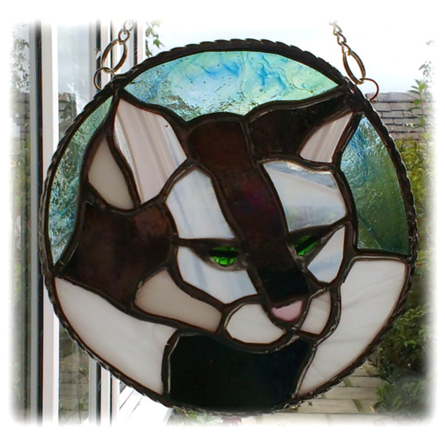 Cat Suncatcher Stained Glass Ring White and Black