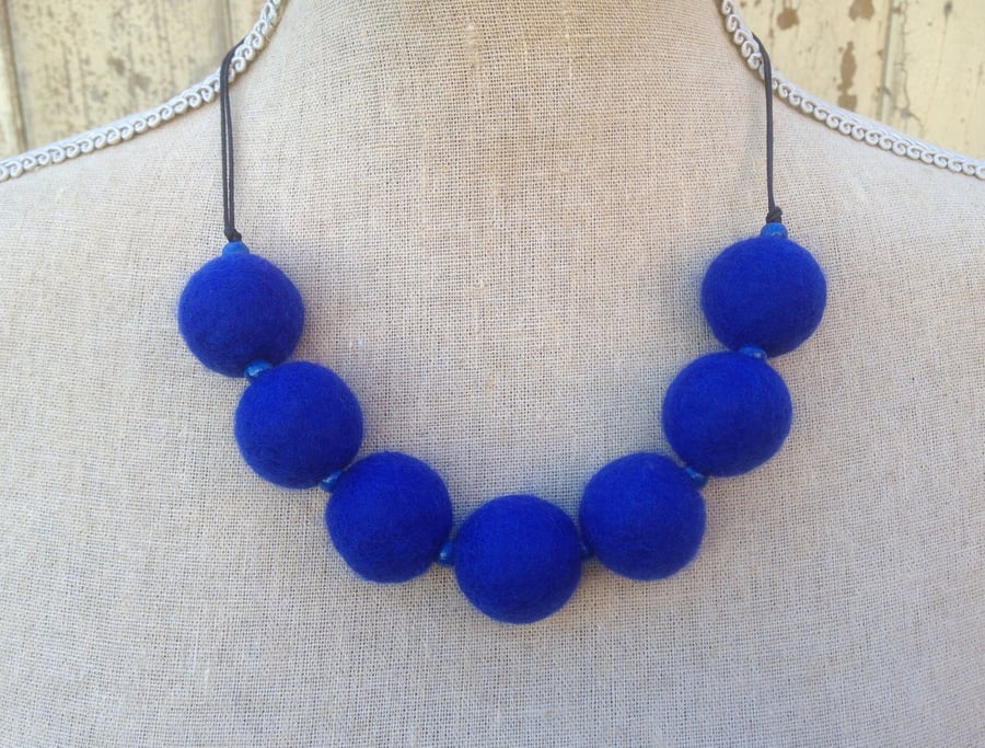 Blue hand felted statement necklace