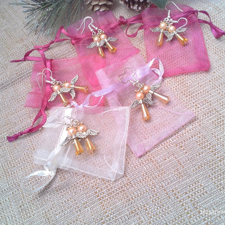 Christmas Angel Earrings with a Lemon Crystal Dress, Cream Head and Halo