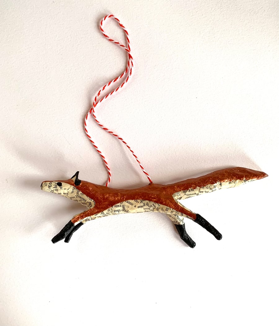 Hanging Paper Fox - Running Fox Copper Book Sculpture Christmas Tree Decoration
