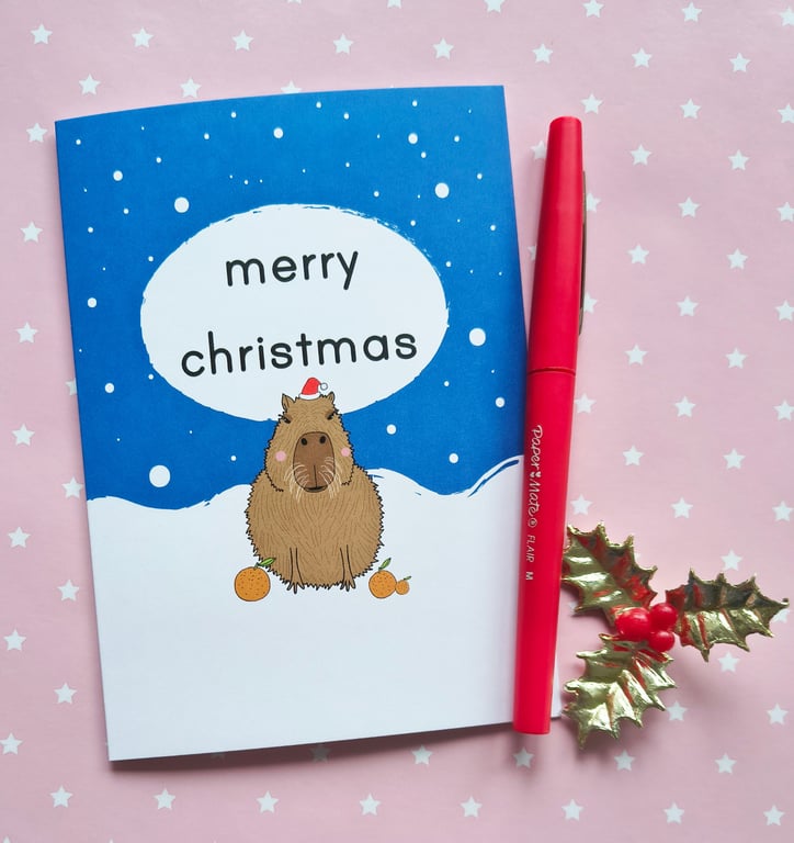 Capybara Christmas Card - Cute Christmas Card