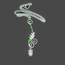 Statement Necklace - 16” Featuring an Owl with Vibrant Green Crystal Beads 