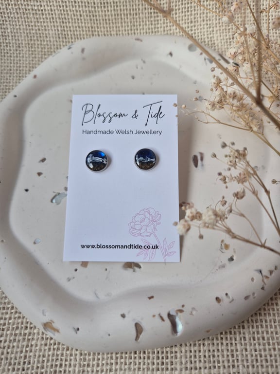 Welsh Beach Stud Earrings Handmade With Real Sand - Dark Blue