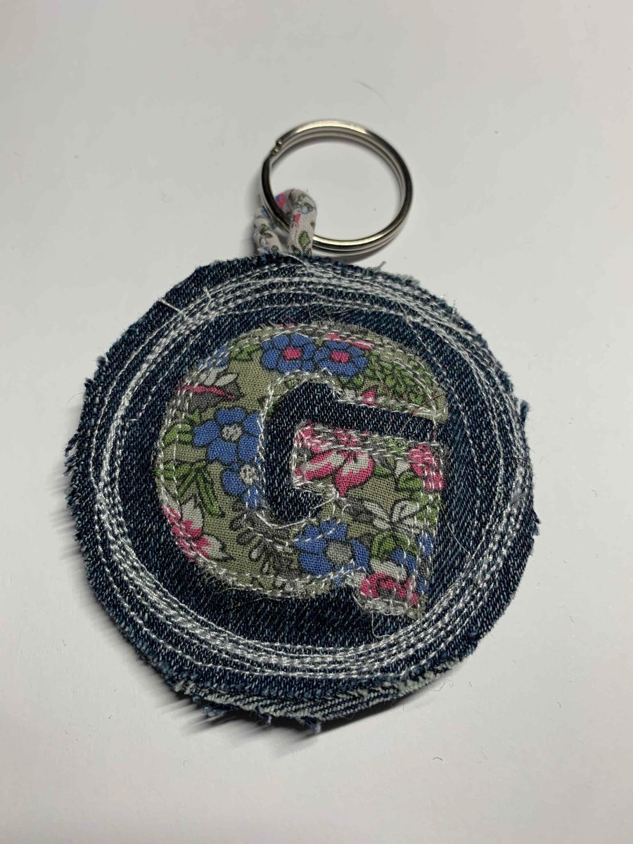 Upcycled denim key ring. Boho G