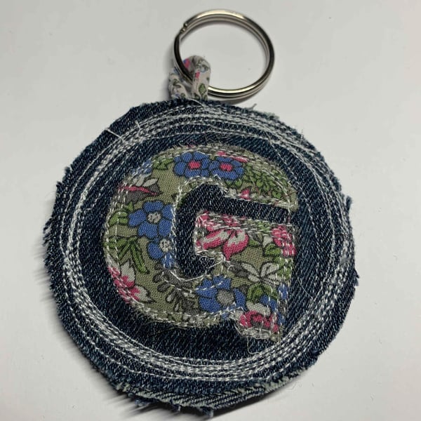 Upcycled denim key ring. Boho G