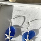 Blue Seaglass and starfish silver hoop earrings mothers day gift