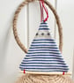 SAILING BOAT hanging decoration - small size, blue and white stripes