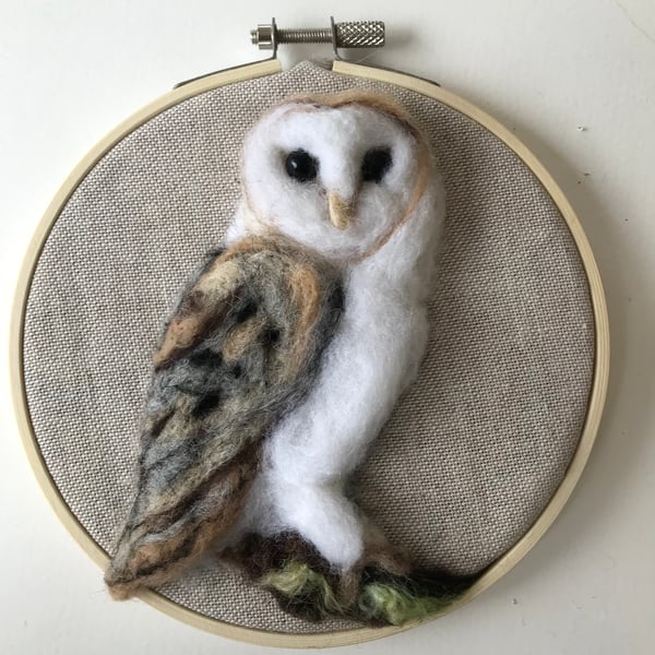 Needle felted barn owl wall art 