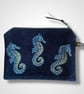 Navy Blue Seahorses Velvet Zip-Up Pouch - Image 4
