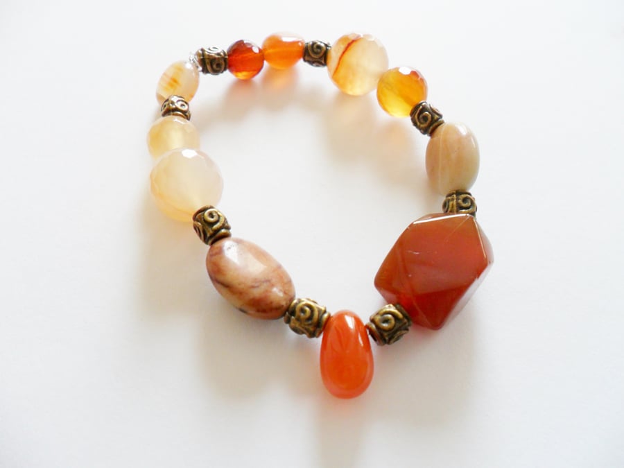 Carnelian Moonstone Sandstone Gemstone Bracelet