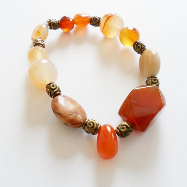 Carnelian Moonstone Sandstone Gemstone Bracelet