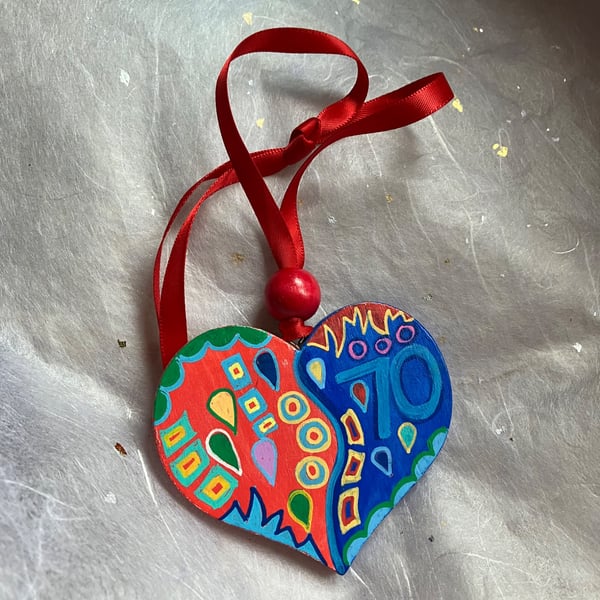 70th birthday hand painted heart 
