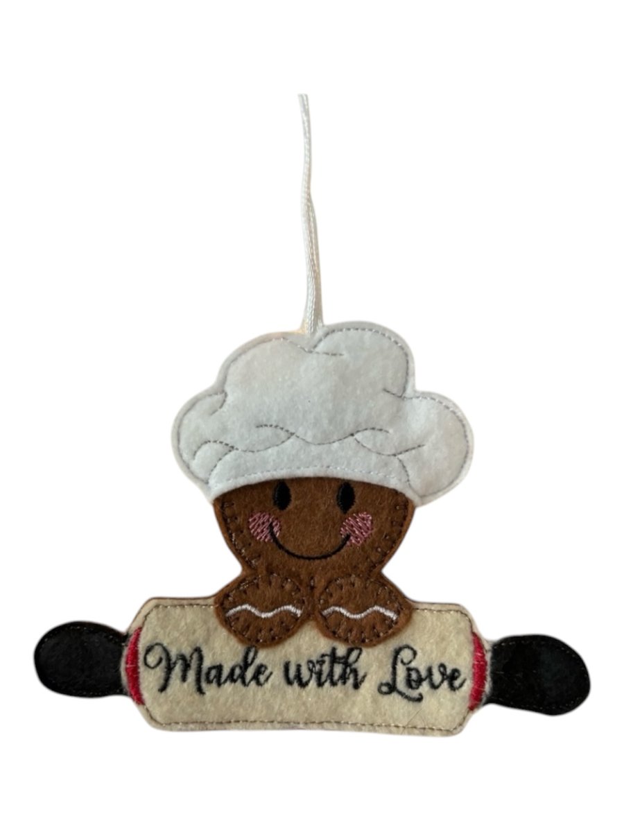 Gingerbread person holding rolling pin Embroidered Hanging Keepsake 