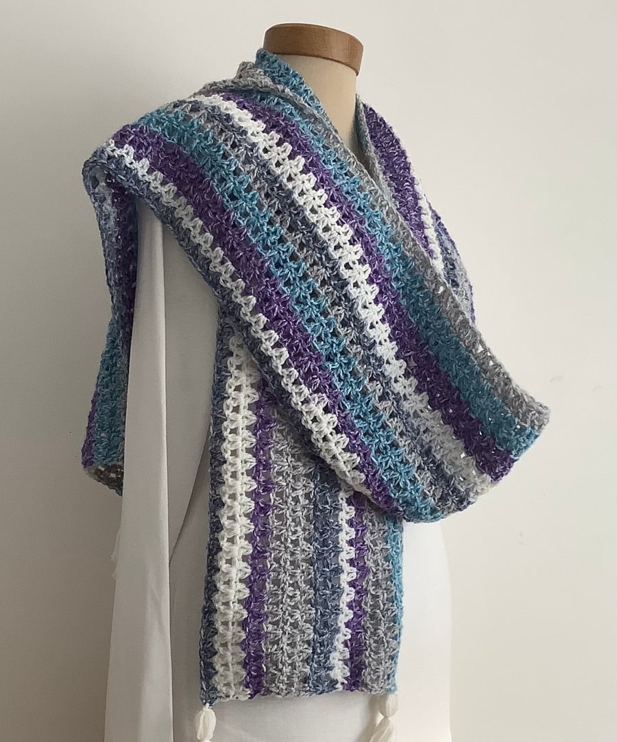  SCARF, neckwarmer. 'Coast Path'  Soft , lightweight alpaca blend . Blue, lilac.