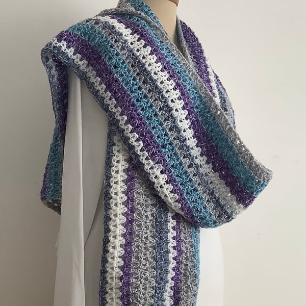  SCARF, neckwarmer. 'Coast Path'  Soft , lightweight alpaca blend . Blue, lilac.