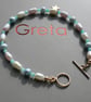 Amazonite Gemstone and Pearl Bracelet with 14k Gold Filled Toggle Clasp - Image 5