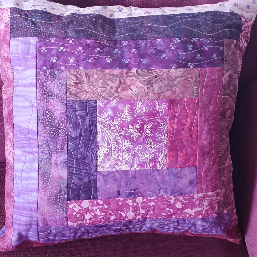 Quilted Cushion in Purple Batik Fabrics 