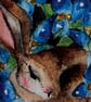 Mounted Resting Whimsical Hare Rabbit with Blue Wildflowers Watercolour Print - Image 3