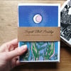Pack of 4 digital print cards lino, botanical, dogs, birds, celestial 