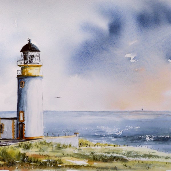 Tiumpan Head Lighthouse, Original Watercolour Painting.