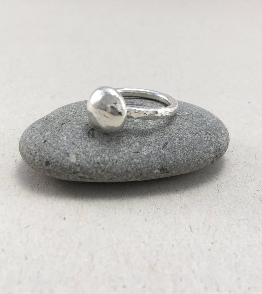 Hammered Sterling Silver Statement Pebble Ring