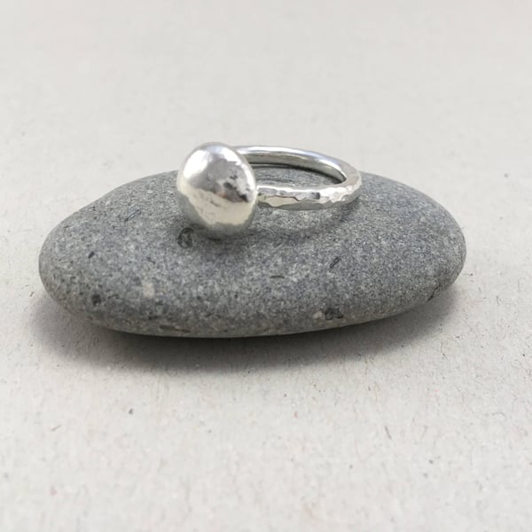 Hammered Sterling Silver Statement Pebble Ring