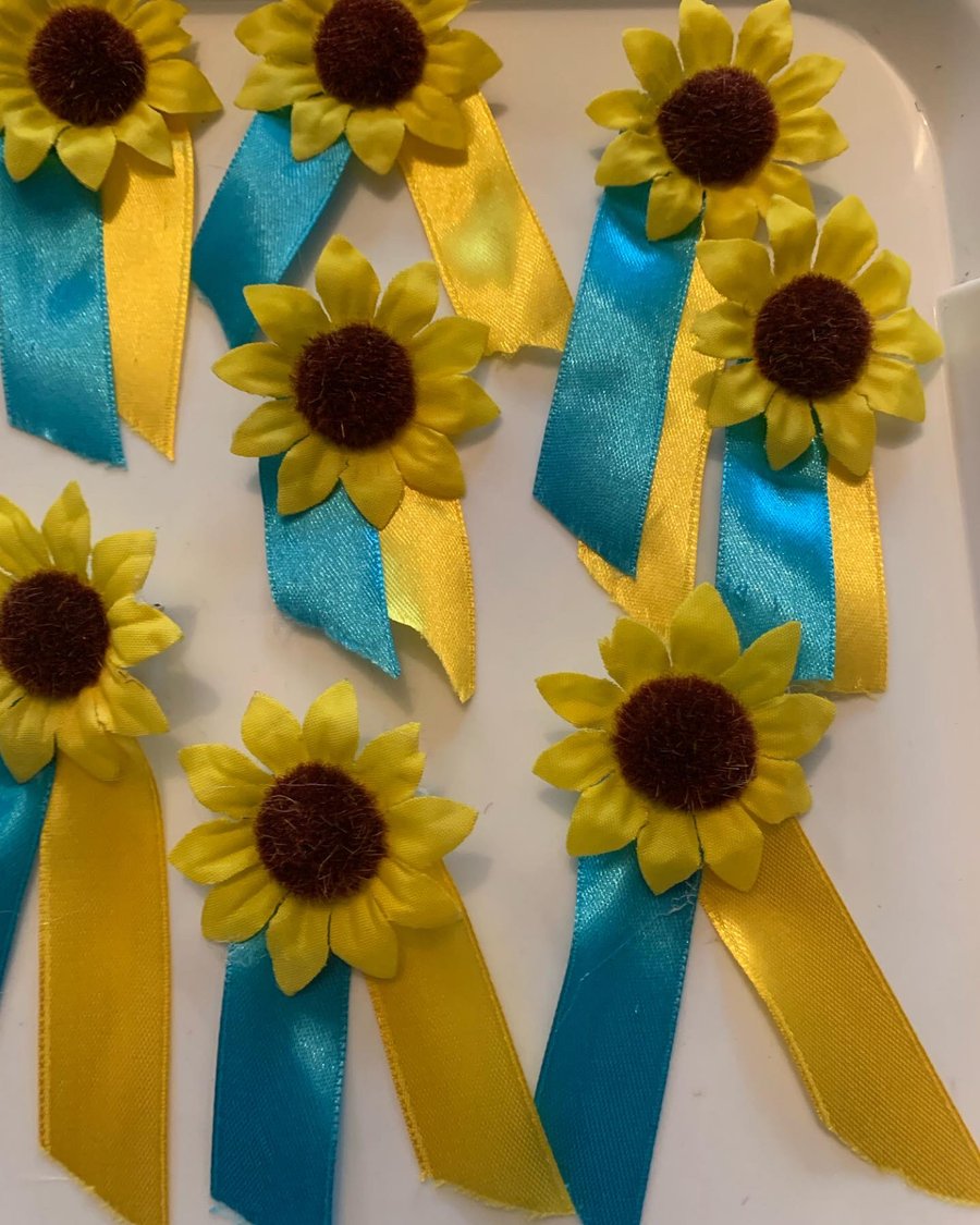 Ukraine Sunflower Ribbon Brooch support Ukraine, handmade 100% donated 